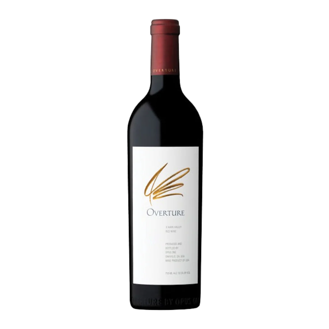 Overture 2022 wine bottle alone on white background, square image