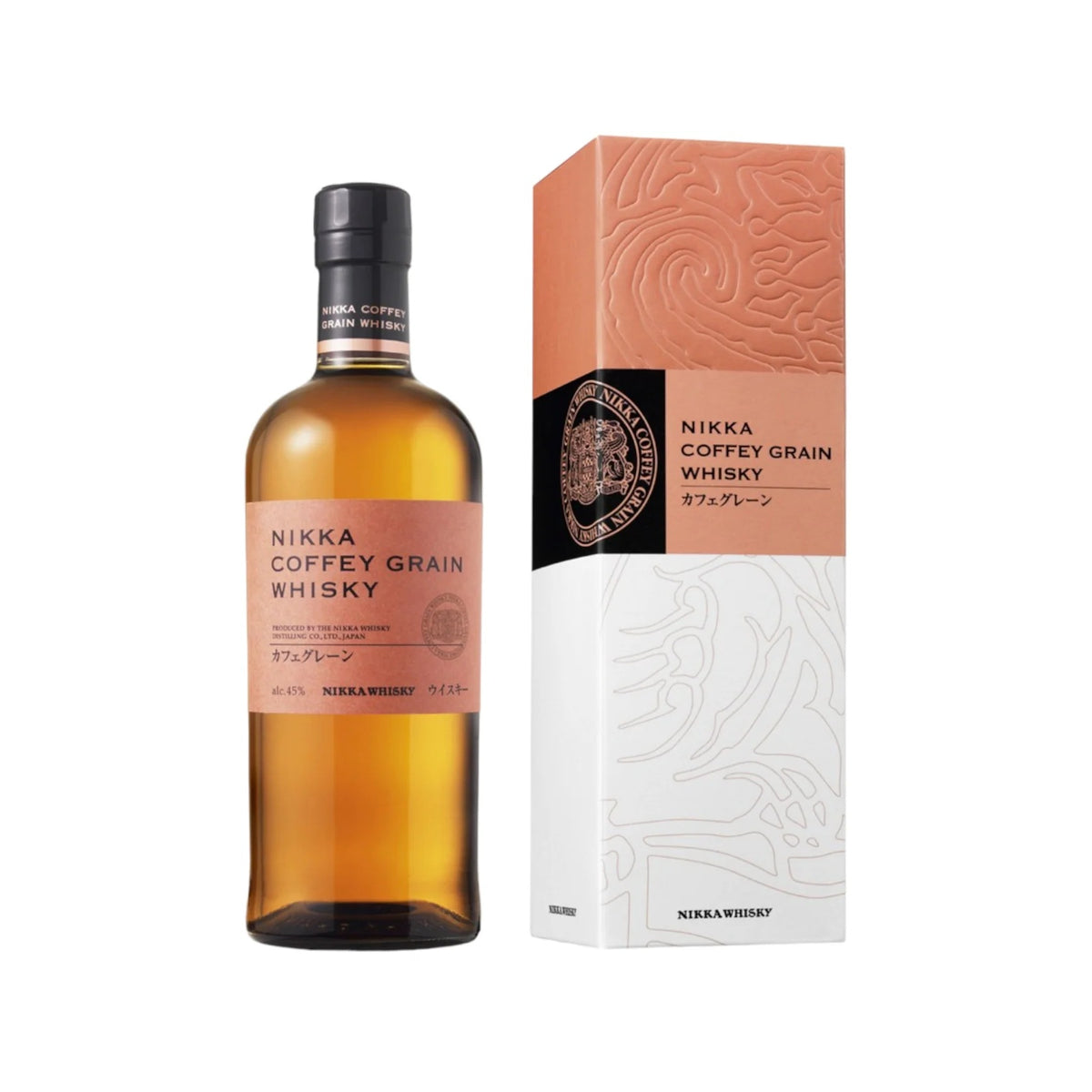 Nikka Coffey Grain bottle and box on pure white, 1:1