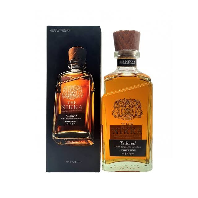 The Nikka Tailored bottle and box on white background, true 1:1 square