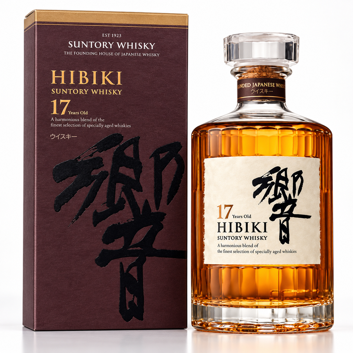 Hibiki 17 whisky bottle and box studio product image 1:1
